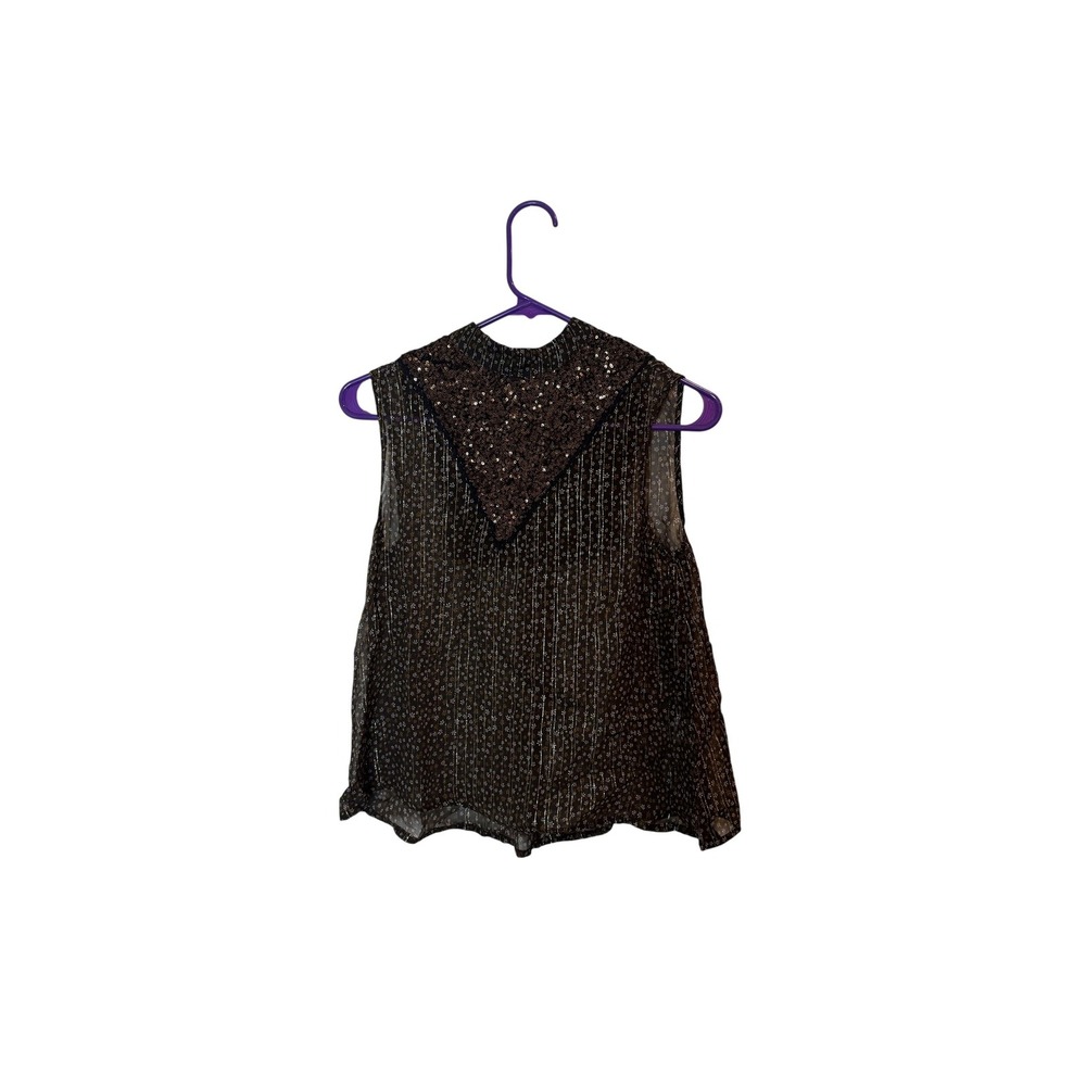Blink London Sequin Sparkle‎ Top Womens XXS Brown Gold Sheer Party Blouse